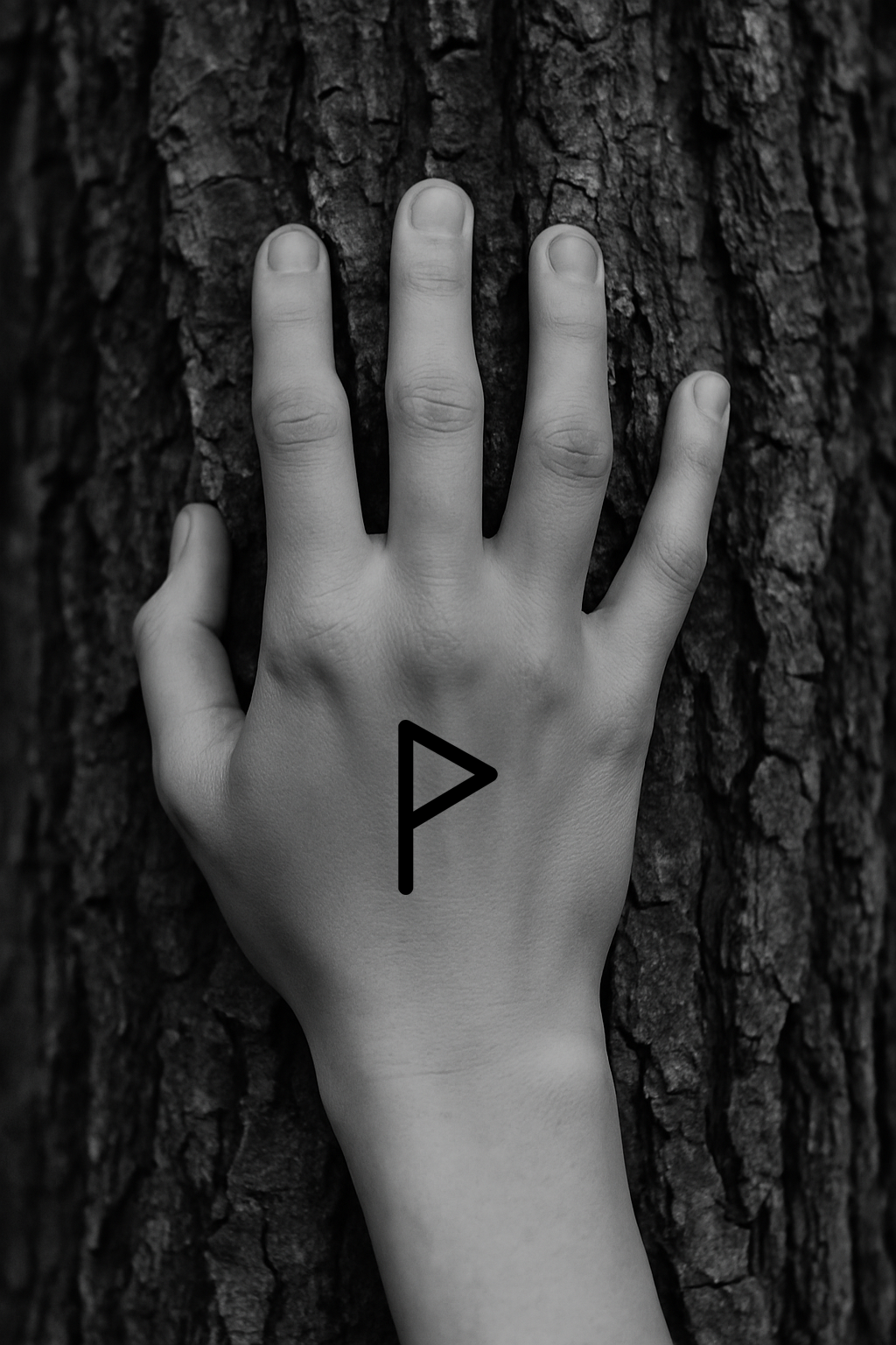 Hand on Tree Bark in B_W_wunjo.png