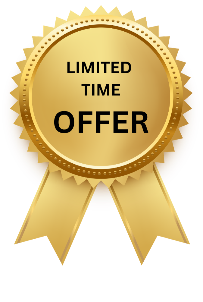 Gold medal ribbon with the words 'Limited Time Offer' in black text.
