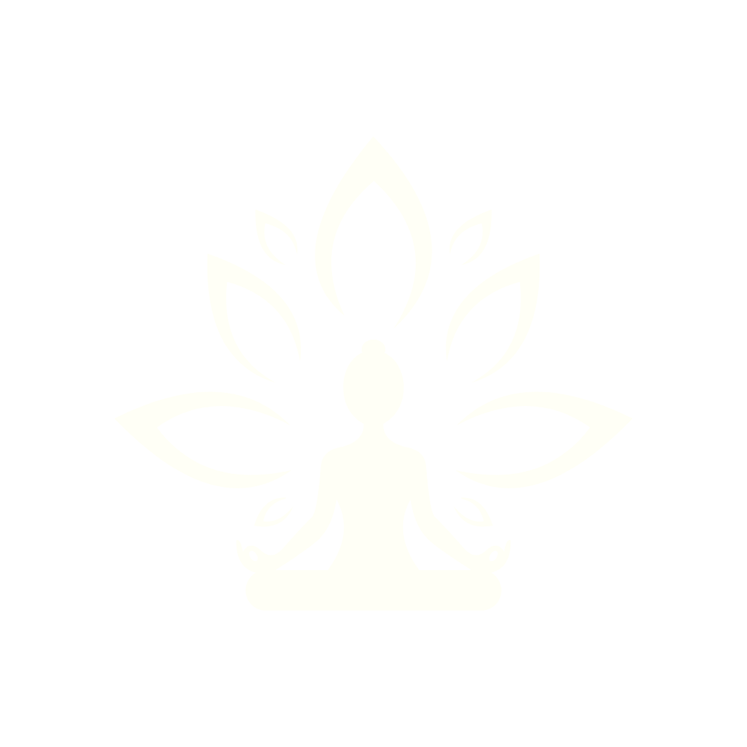 Silhouette of a person sitting in a lotus position meditating with a stylized lotus flower behind them.
