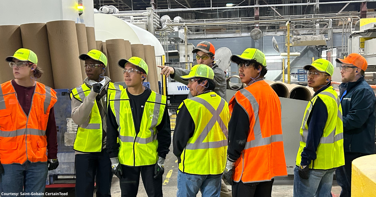 RHS Career and Technical Education students tour CertainTeed Roofing plant as part of company’s workforce development initiative
