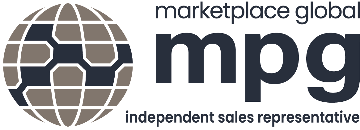 Logo of a globe with hexagonal patterns and the text 'marketplace global mpg independent sales representative'