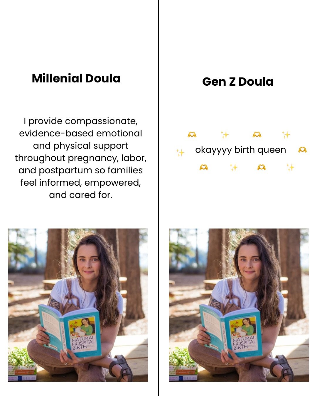 The funny thing is&hellip; both versions are real. 😂

Sometimes birth needs soft grounding, calm reminders, and quiet reassurance. Other times, the energy in the room calls for hype, laughter, confidence, and someone looking at you like &ldquo;oh no