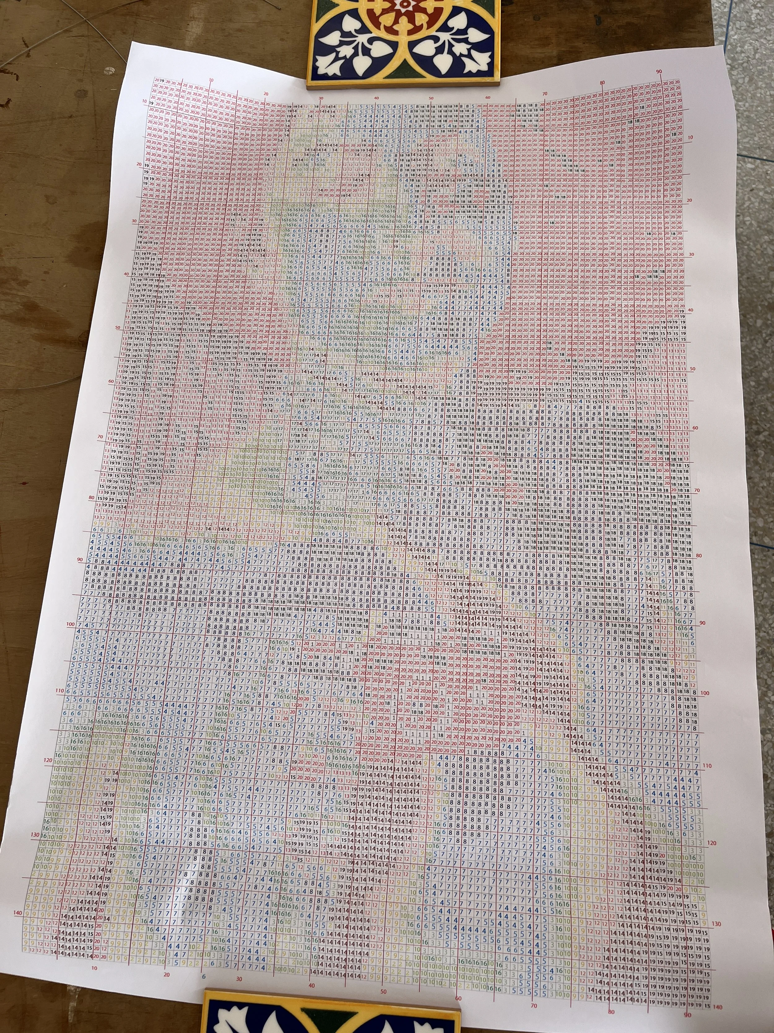 Worksheet with colour references. 20 colours.