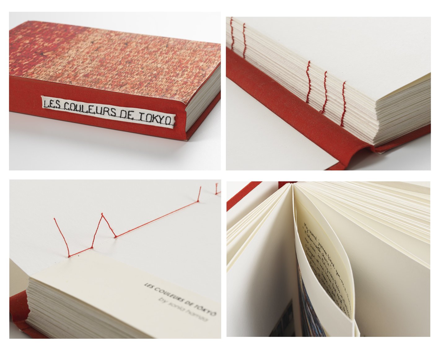 Other accordion version with embroidered title and pages with Japanese seams. The text of The Colour of (conflicting) feelings are inside the pages, you need to cut the red thread to be able to read the text.