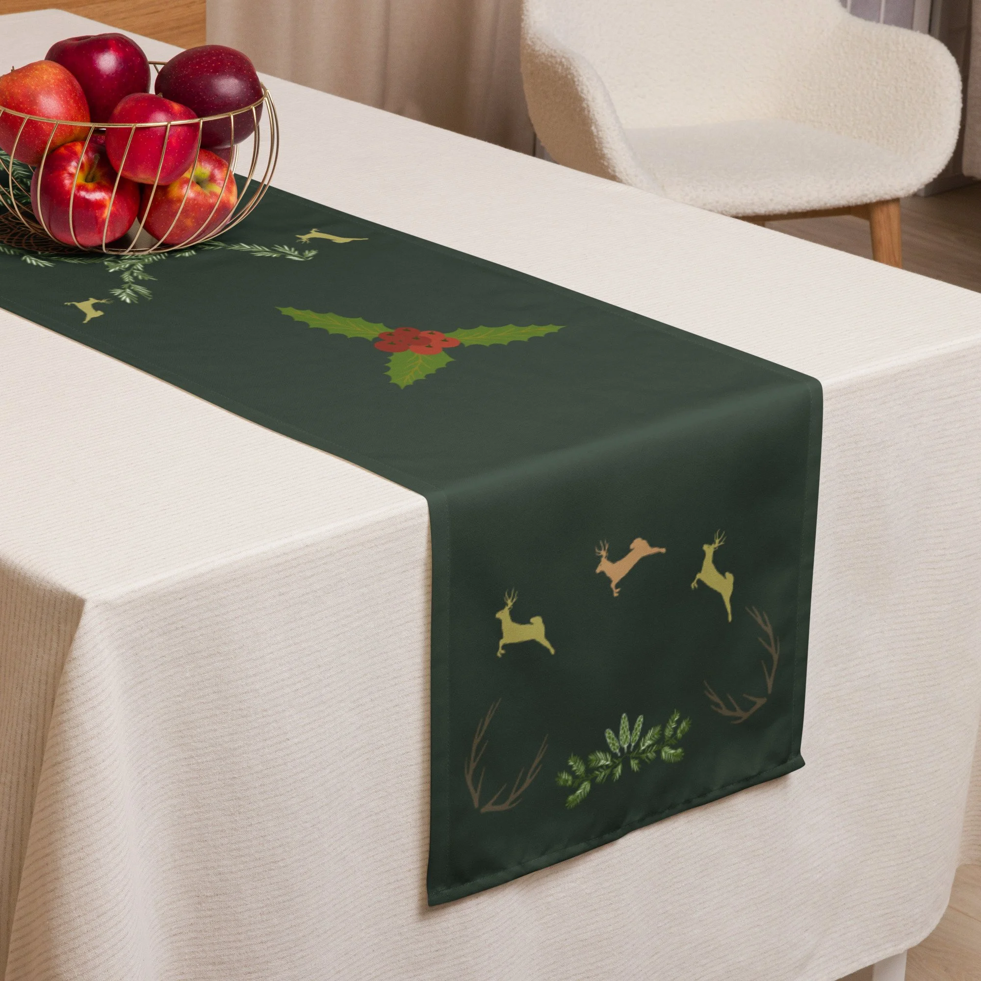 Evergreen Stag Yule Table Runner