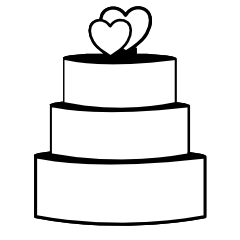 A three-tiered cake with hearts on top