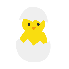 A yellow chick hatching from a white eggshell with an eggshell piece on its head.