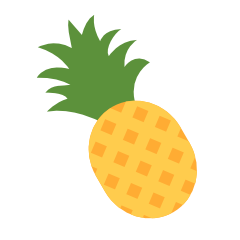 Illustration of a pineapple with green leaves and a yellow textured body.