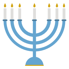 A menorah with nine lit candles, used in Hanukkah celebrations.