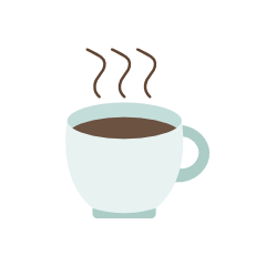 A steaming cup of hot coffee or tea in a white mug.