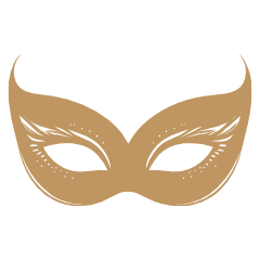 A beige masquerade mask with black accents and horn-like decorations.