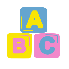 Three colorful alphabet blocks with the letters A, B, and C.