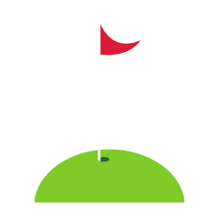 Close-up of a golf hole with a red flag on a green course.