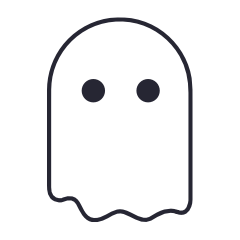 Minimalist outline illustration of a ghost character with two round eyes and a wavy bottom edge.