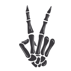 Skeleton hand making a peace sign