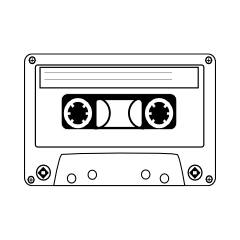 Black cassette tape with white reels and label area.