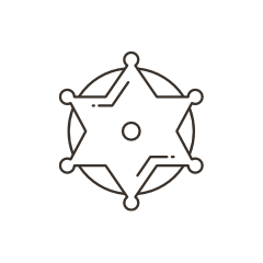 Outline of a sheriff's star badge with an empty circle in the center.