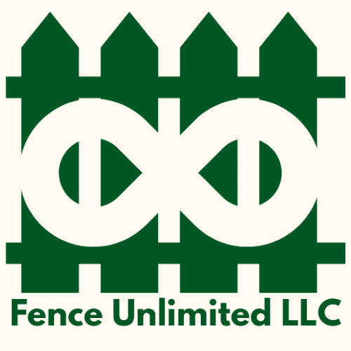 Logo for Fence Unlimited LLC featuring a stylized green fence with two gate shapes and an infinity sign and the company name beneath.