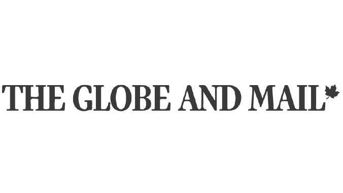 Logo of The Globe and Mail newspaper with text and a small maple leaf symbol