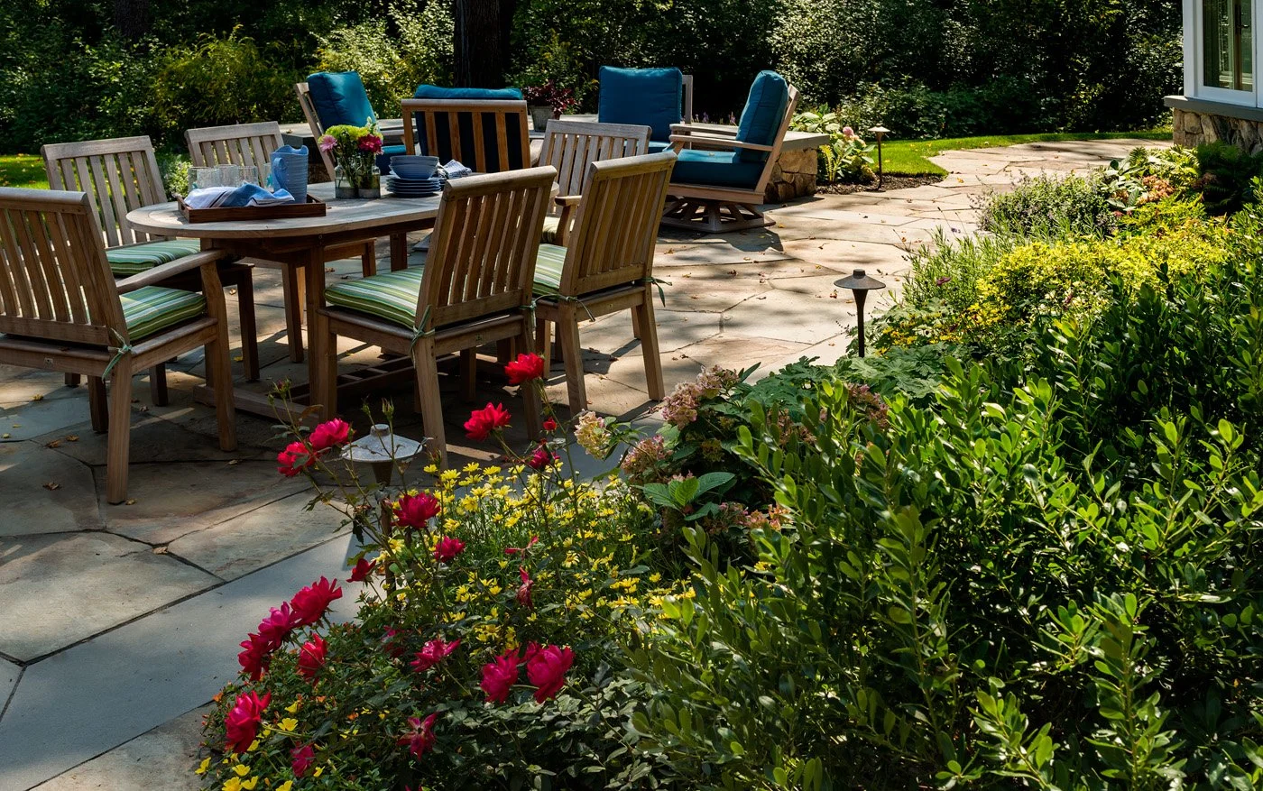 Wildwood Retreat — A New England Home Landscape Architecture and Outdoor Living Design by Vicky Martel of Sea Laurel Landscape Architecture.
This residential project showcases custom landscape design that enhances natural beauty, elevates curb appeal