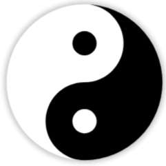 Yin-Yang symbol with black and white halves and dots.