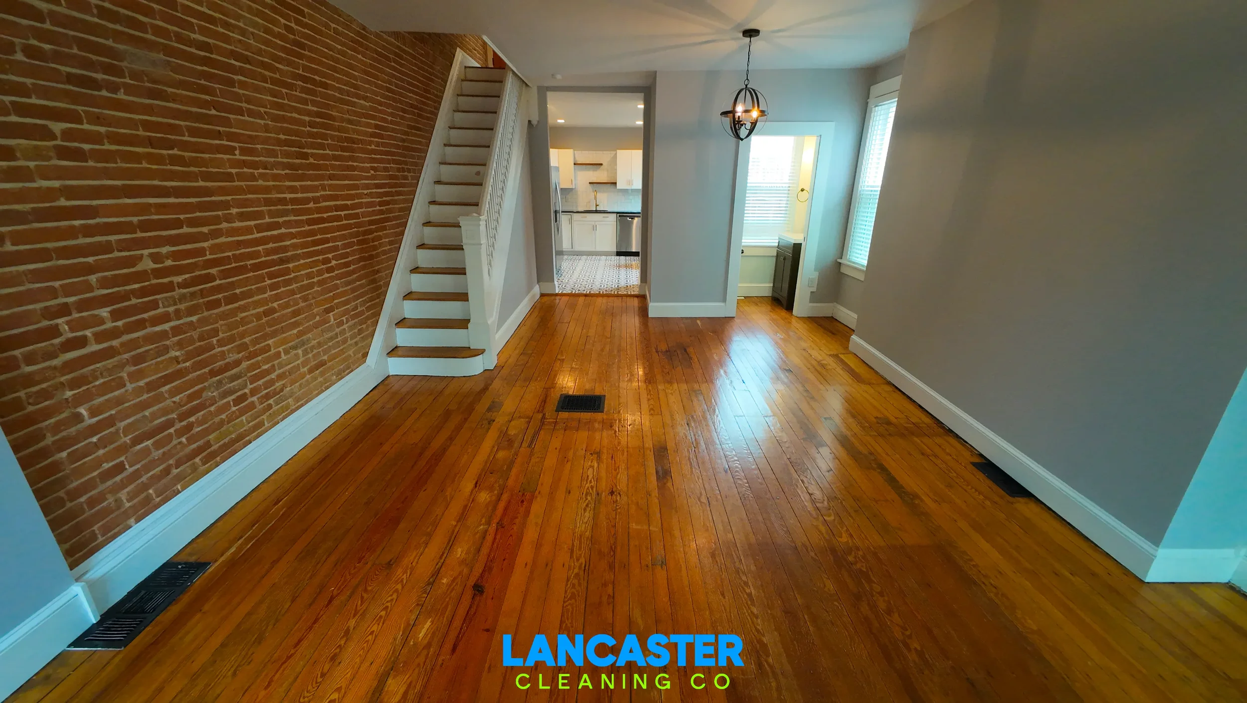 Hardwood floor cleaning performed as part of a move out cleaning in Lancaster, PA completed by Lancaster Cleaning Co.