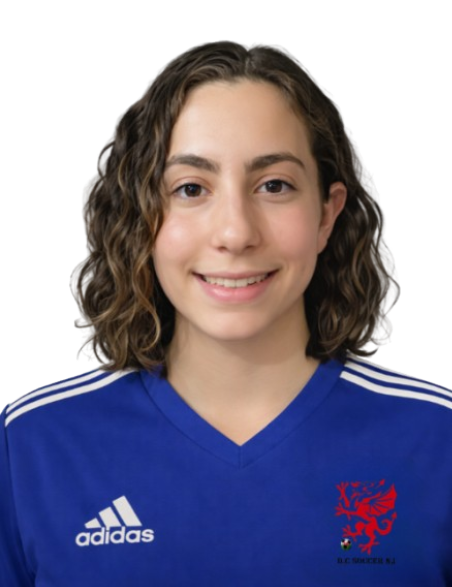 Red dragon with wings, standing over a soccer ball with the American flag pattern, and the text "D.C SOCCER NJ" beneath it.