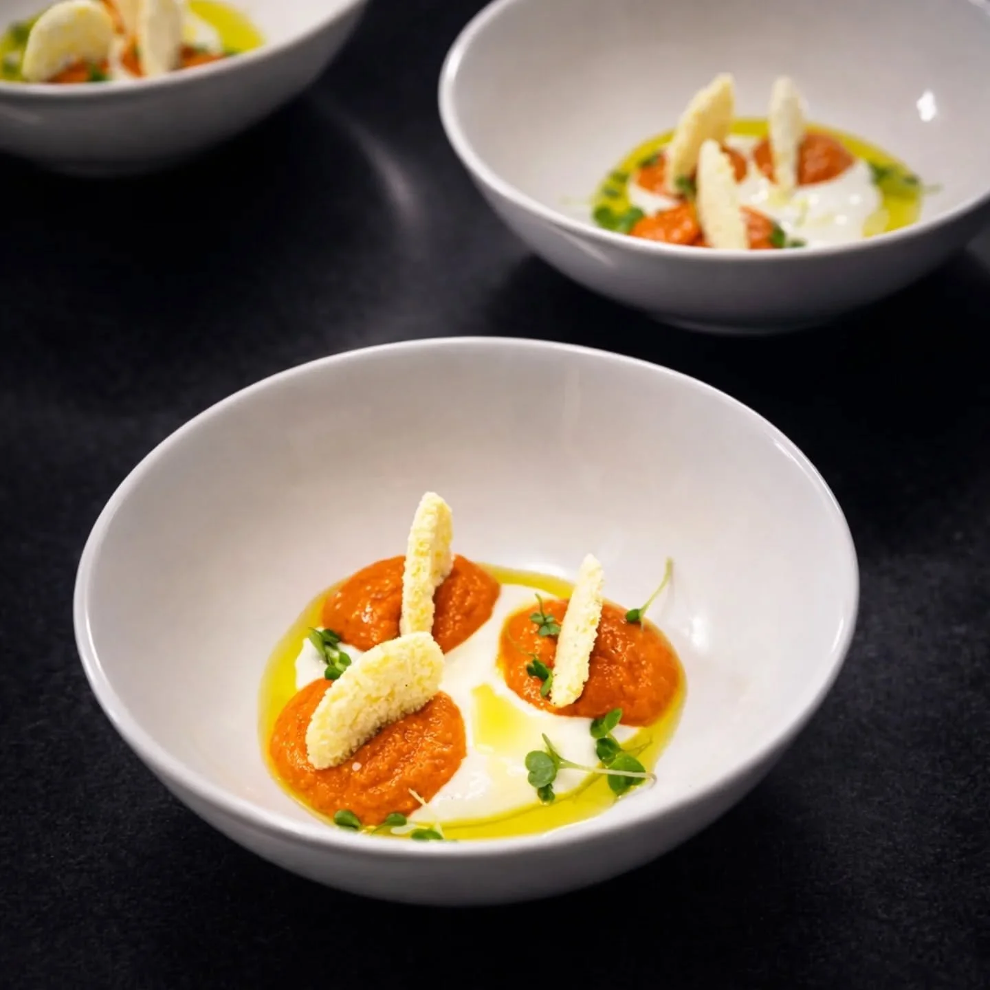 Throw back to another casabe dish. This time I served it with cumin whipped ricotta, romesco and olive oil.