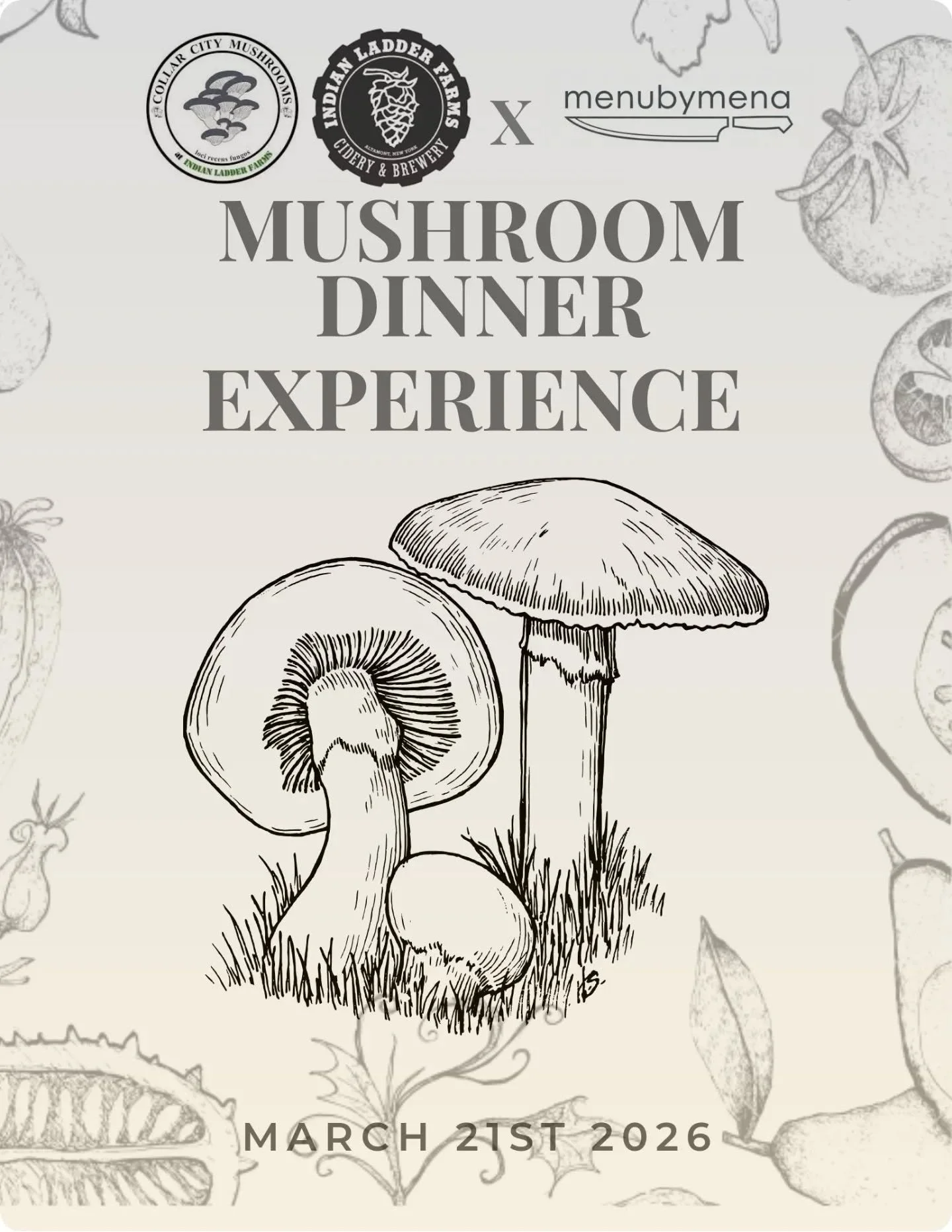 I'm really excited for this one! Come join me at @indianladderfarmsciderybrewery for a Mushroom Dinner experience using @collar_city_mushrooms beautiful mushrooms!
Tickets go on sale February 18th
Link in my bio!
