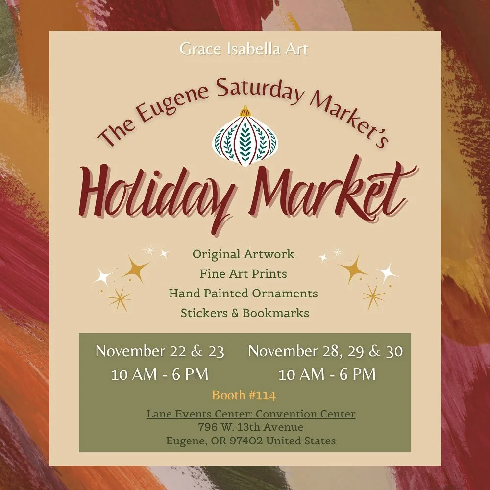 ✨Join me at this year&rsquo;s @saturdaymarket Holiday market in Eugene, Oregon. ✨

I will be vending the last two weekends of this month. I am so grateful for this opportunity and I hope to see you there! 

❄️🎄❄️