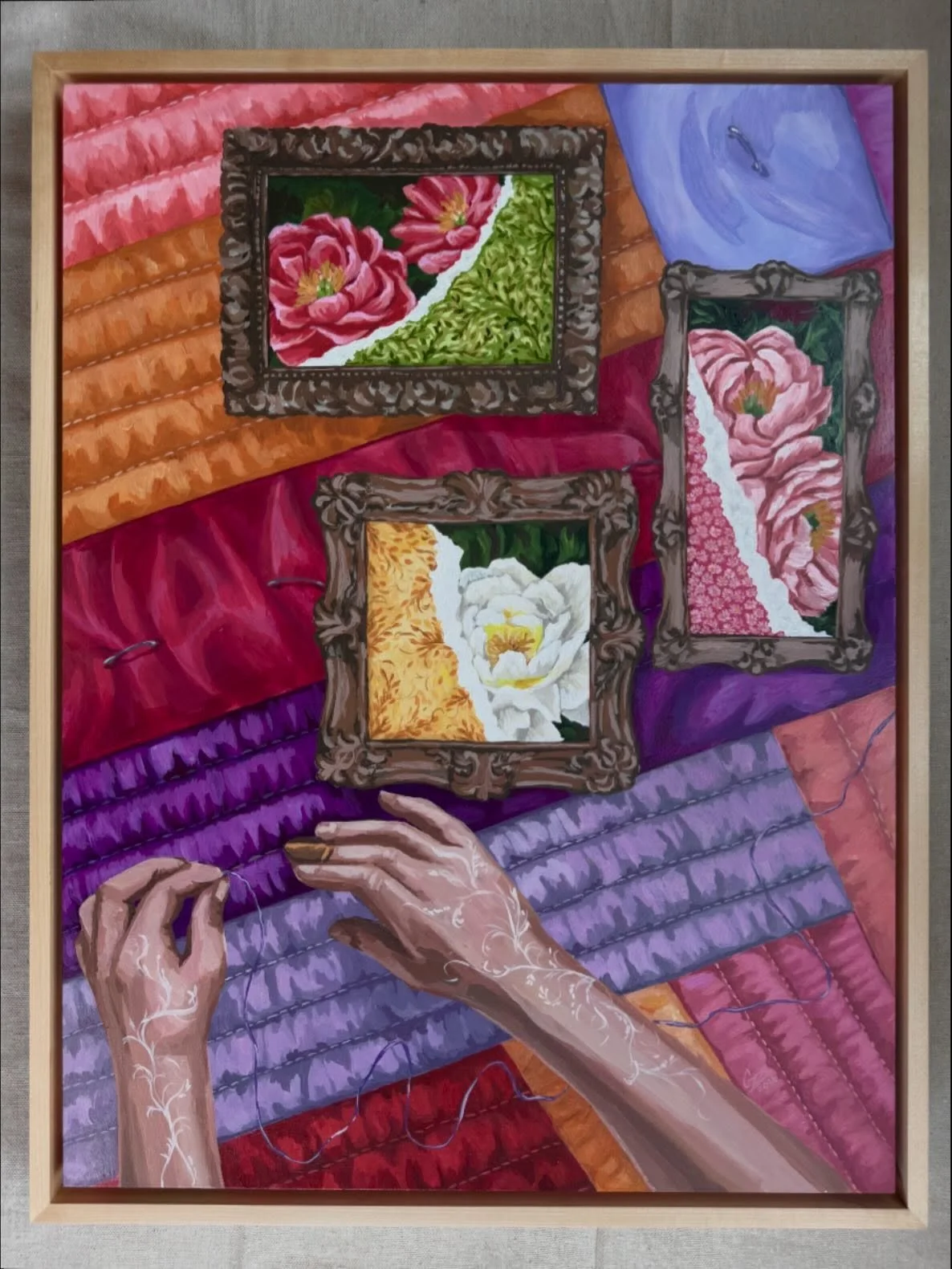 Stitched together 18 X 24 - Acrylic on wood panel