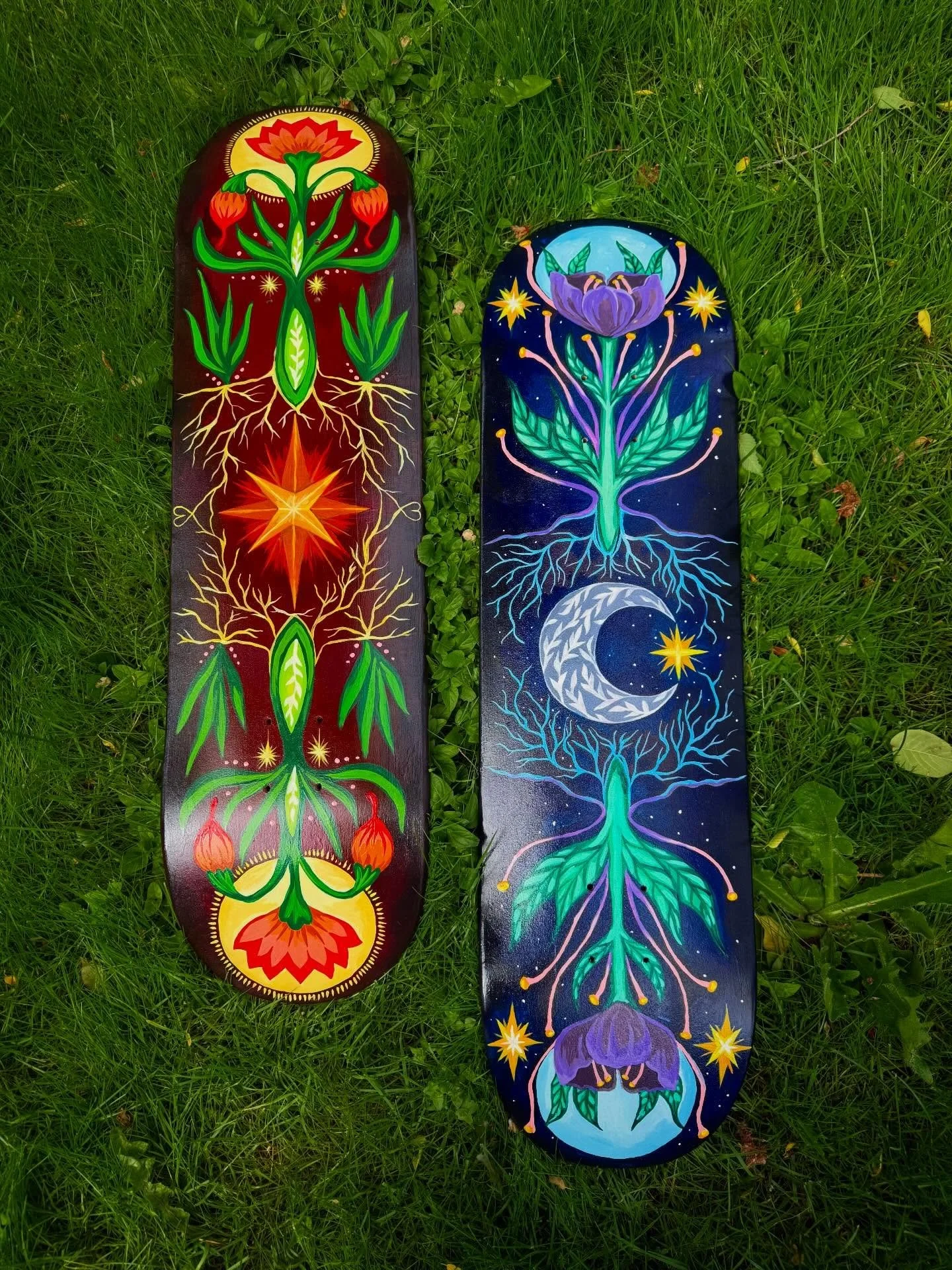 My first painted Skate Decks for @adxportland summer skate show! Opening is June 5th in Portland, OR ! So excited to see all the other decks and artists. 💜🛹🌈