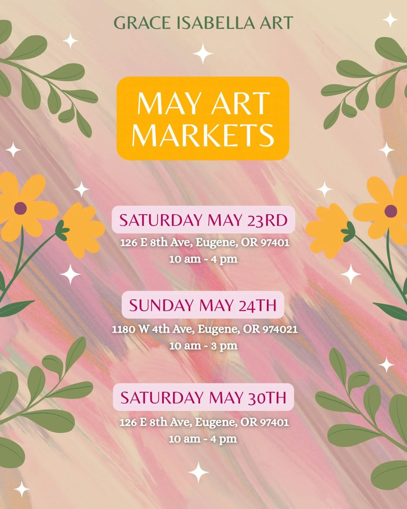 I&rsquo;ll be vending at a few more markets in May, please stop by and say hi if you are free 🥰🌸🥰 

#eugeneoregon #artist #artmarkets