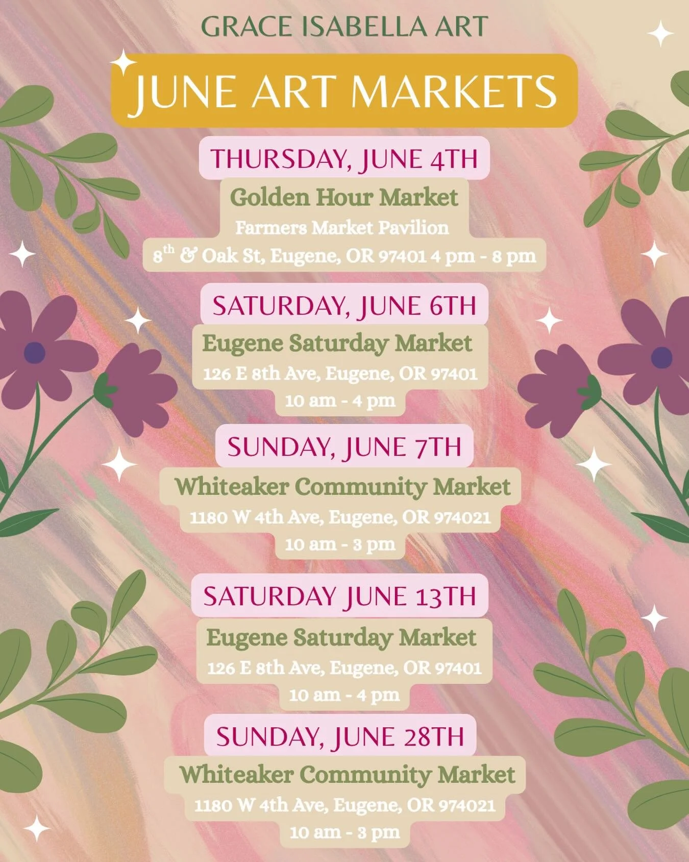 June Art Markets! - All in Eugene!