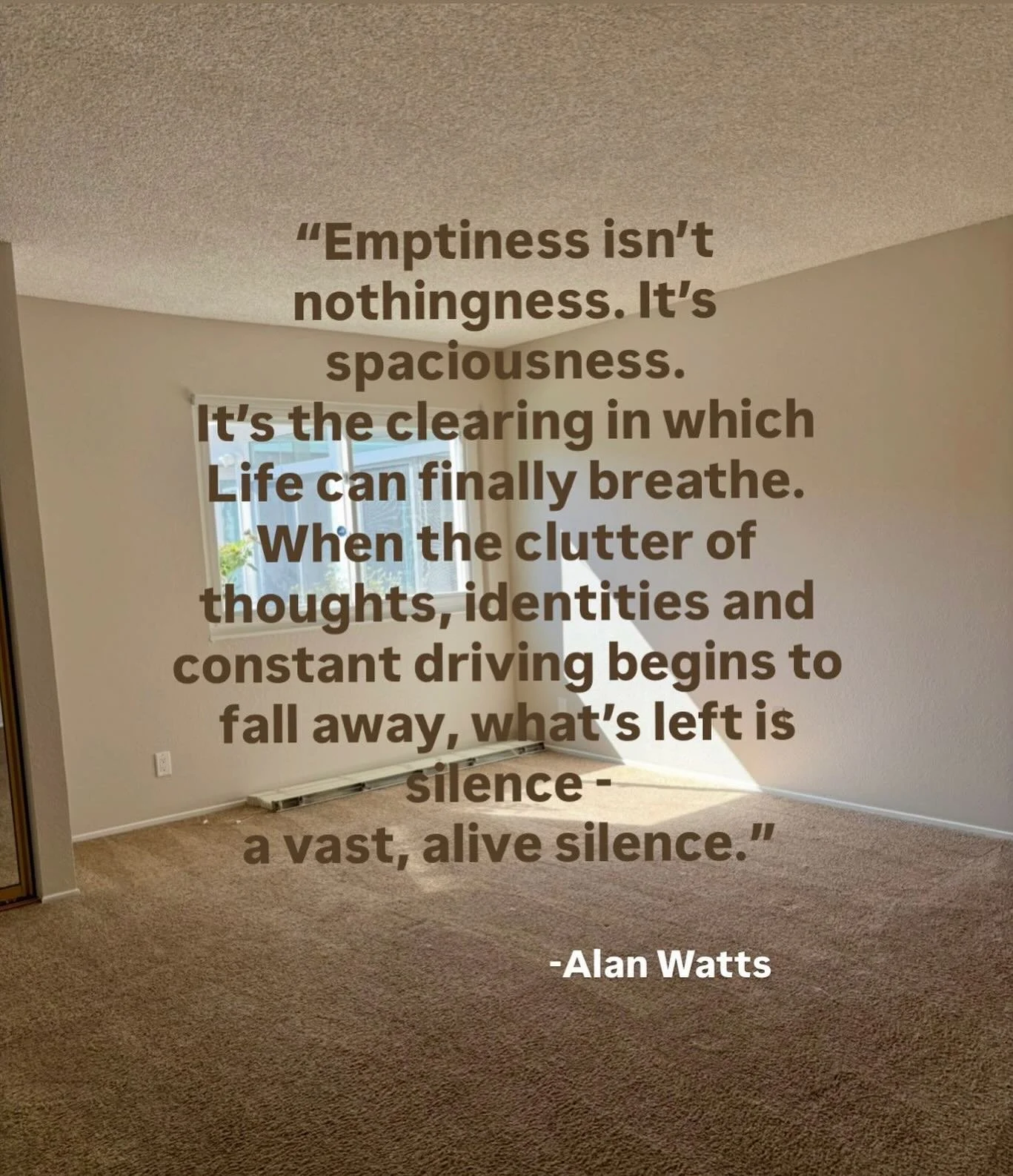 I&rsquo;ve been listening to Alan Watts a lot lately. Often, I&rsquo;m hit with his wisdom wrapped in poetic sentences that come to me just at the right moment.

This one on emptiness seems suitable as it relates to interior design and the human spir