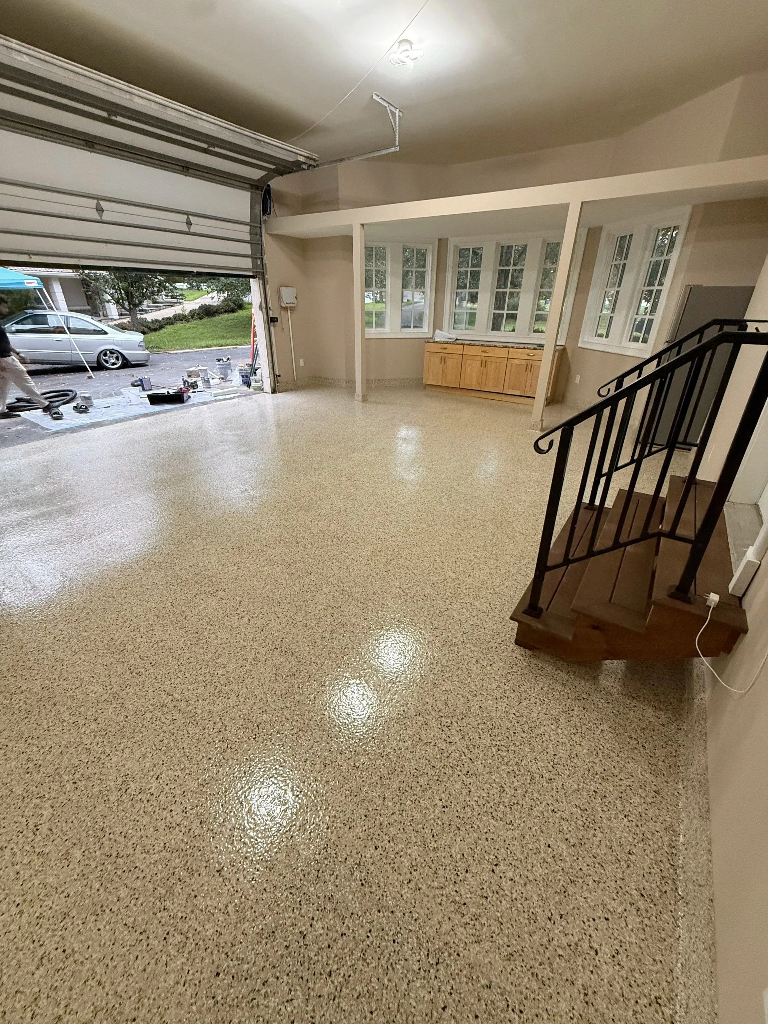 Finished garage epoxy floor installation in a Northern Virginia home