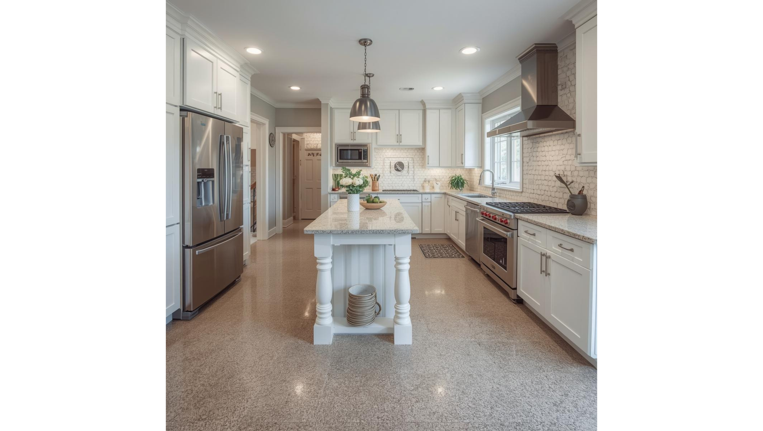 Brown and tan flake epoxy flooring in a residential kitchen in Northern Virginia