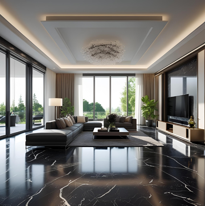 Metallic epoxy living room floor in a Northern Virginia home