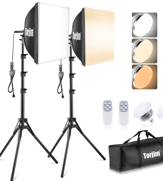 Torjim Softbox Photography Lighting Kit, 16'' x 16'' Professional Softbox Lighting Kit with 85W 3000-7500K LED Bulbs
