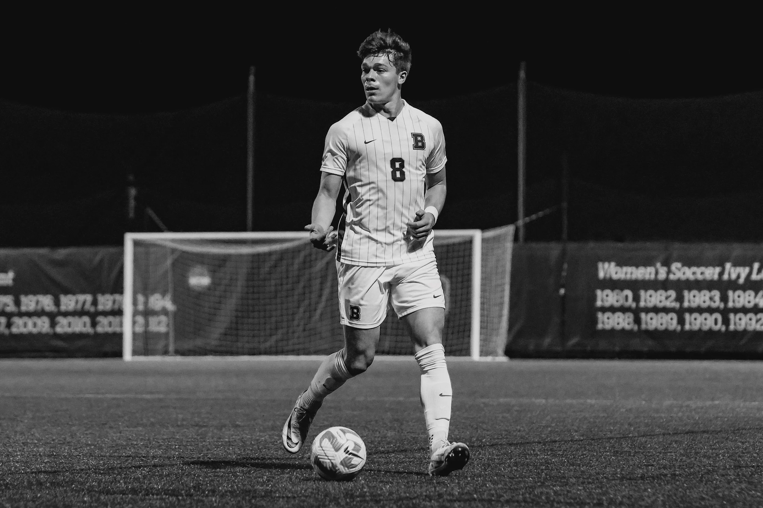 Jack Cloherty playing college soccer for Brown University