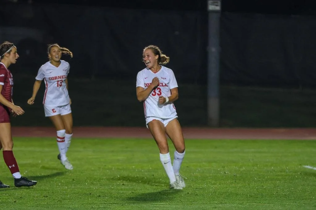 Sydney Malaga playing college soccer for Cornell University