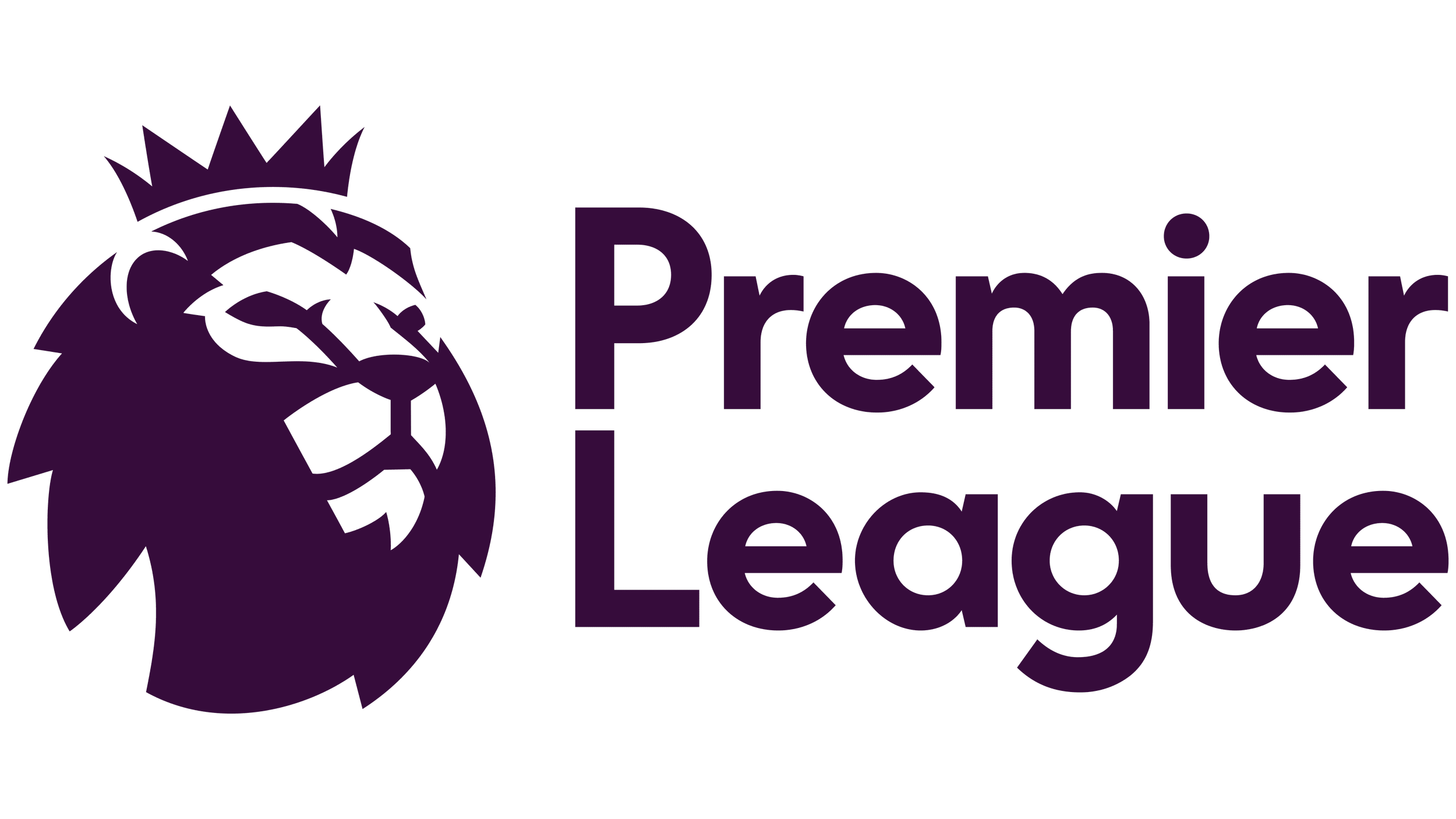 Premier League logo featuring a purple lion's head with a crown and the text 'Premier League' in purple.