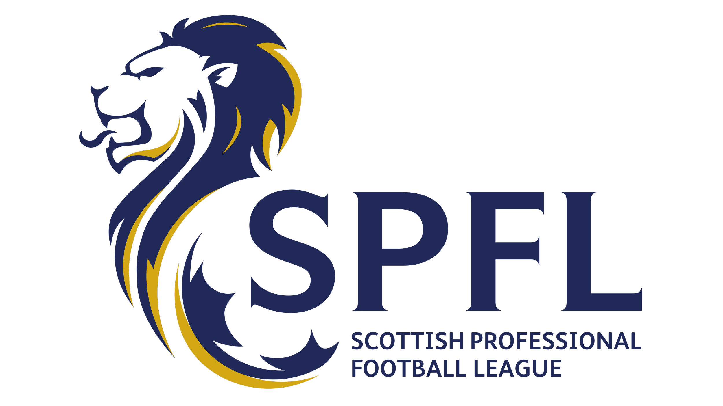 Logo of the Scottish Professional Football League featuring a stylized blue and gold lion's head outline and the text SPRFL with the full name beneath.