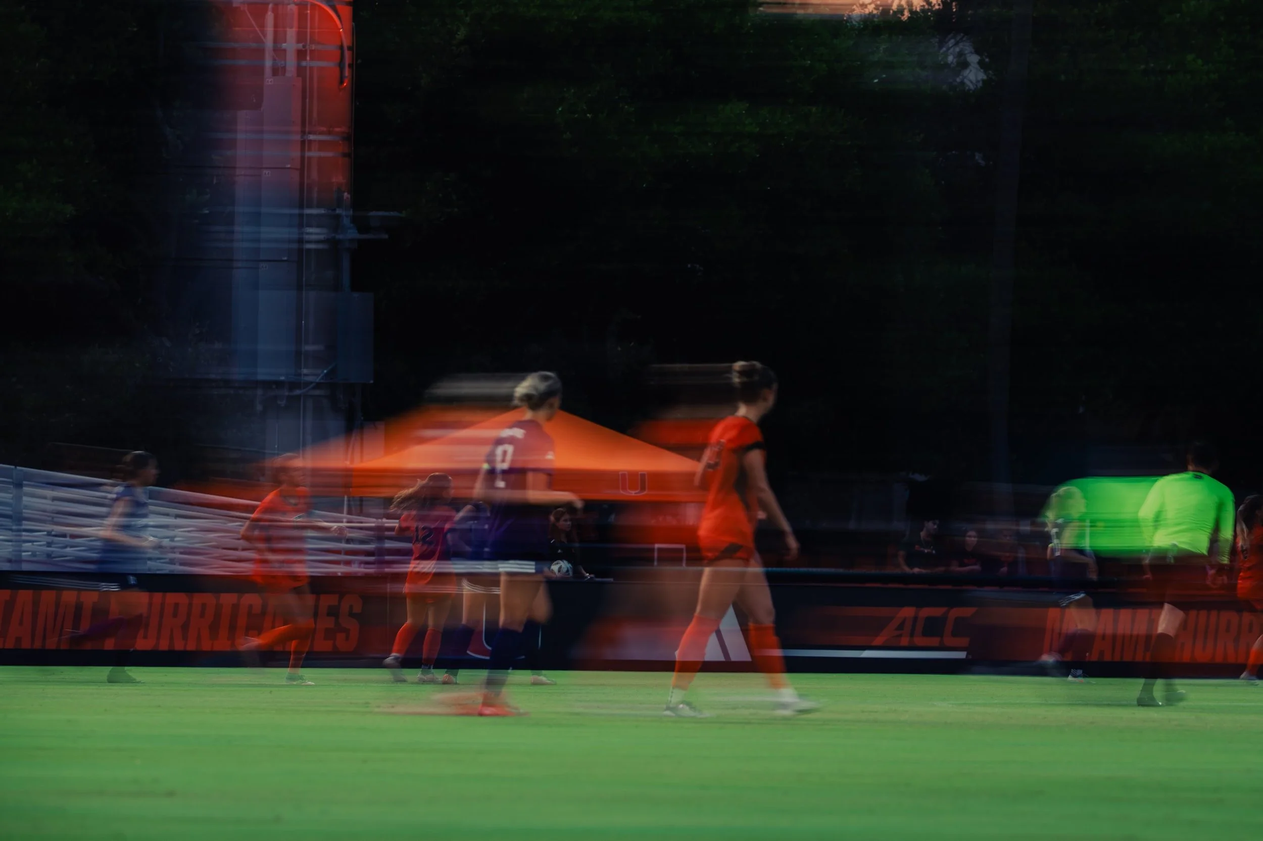 University of Miami women's soccer players during an NCAA college match