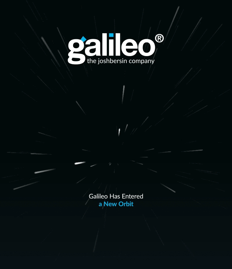 Galileo enters a new orbit, with a space-themed background and streaks suggesting movement or space travel.