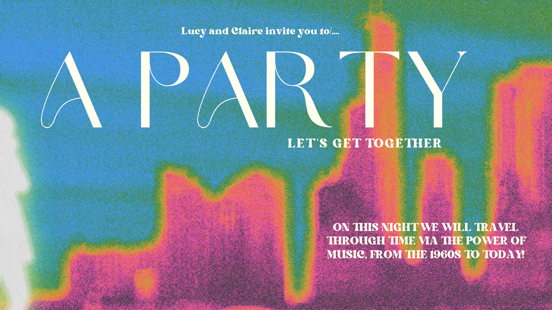 A time travel party I arranged with Lucy Edwards. Each DJ (a friend) had 30 minutes to play a DJ set from a decade, starting in the 1950s and ending in the 2020s.