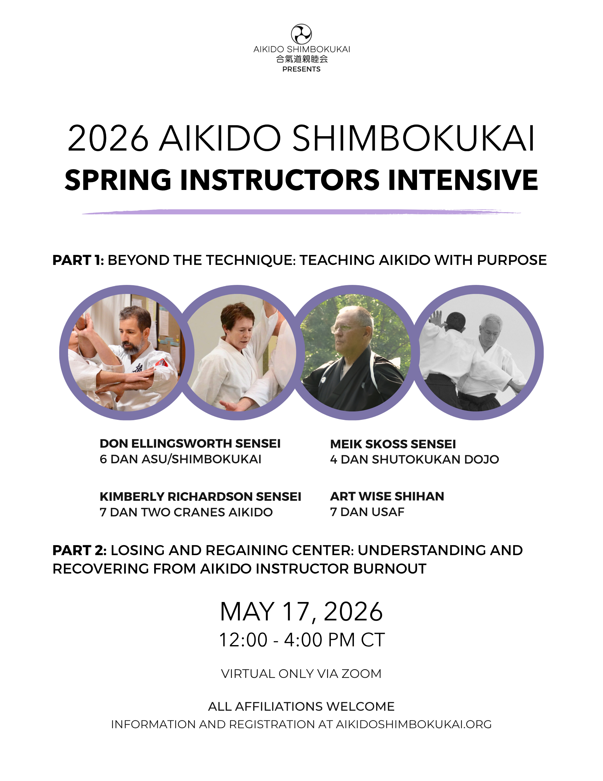 Aikido Shimbokukai 2026 Spring Instructors Intensive (livestreamed via Zoom)