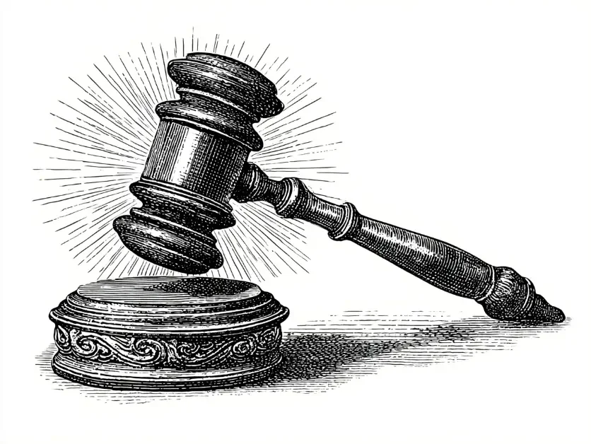 An illustration of a judge's gavel hitting its base.
