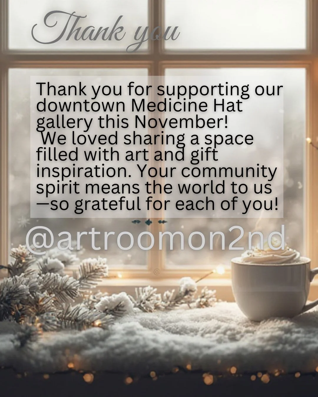 Thank you for supporting our downtown Medicine Hat gallery this November!
We loved welcoming you into a space filled with art, creativity, and gift inspiration. Every visit, conversation, and kind word made this month truly special. We&rsquo;re so gr