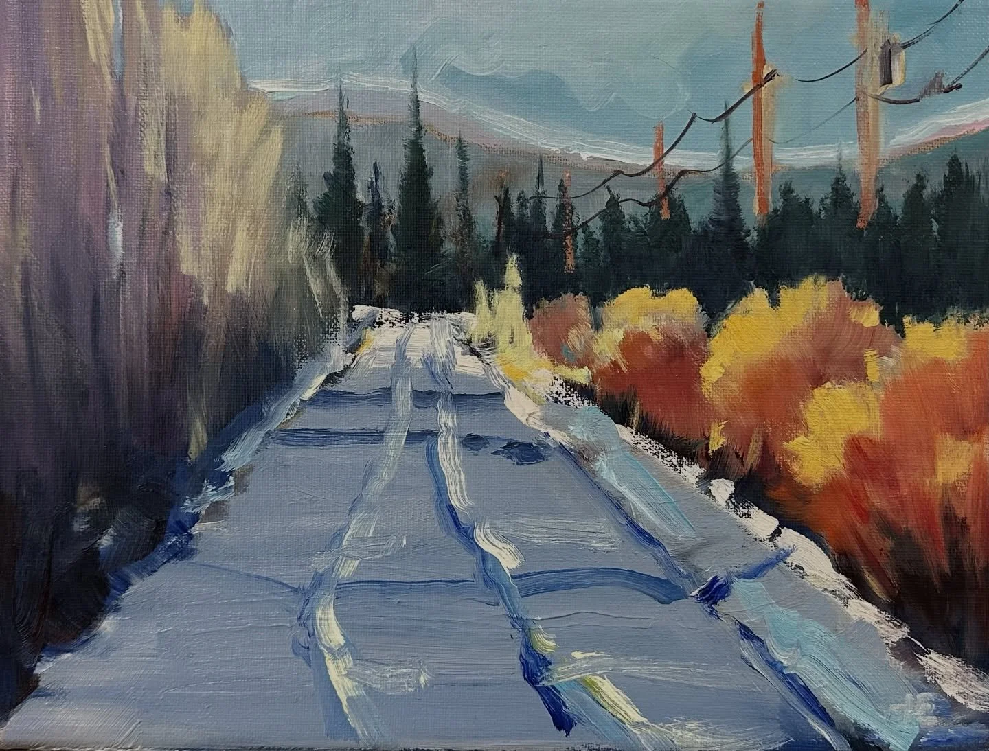 Practice painting&hellip;. 
I have called this recent oil painting &ldquo;Whispering Drift&rdquo;
It is inspired by those long-forgotten roads &mdash; the kind that invite you to slow down, breathe deeply, and feel the stillness in every step.
Of cou